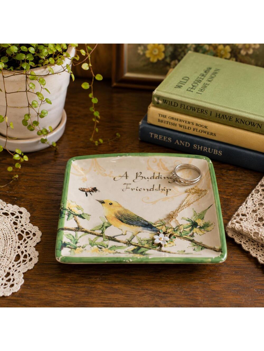 Vintage Cracker Barrel A Budding Friendship Bird and Bee Trinket Dish